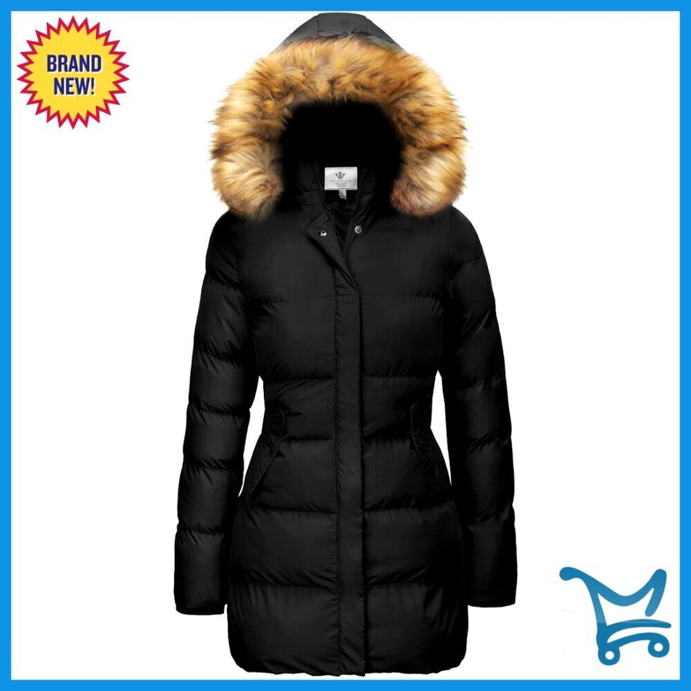 Winter Puffer Coat with Removable Faux Fur Hood Slim Fit Warm Jacket